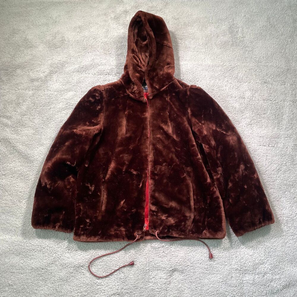 Vintage OuterLayer Faux Fur Coat Women's Hood Full Zip 80s 90s Brown Size XS